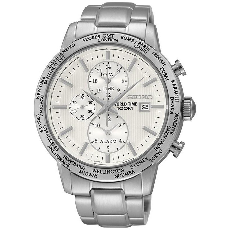 Men s Seiko Watch SPL047P1 World Time Chronograph Alarm Quartz Crivelli Shopping